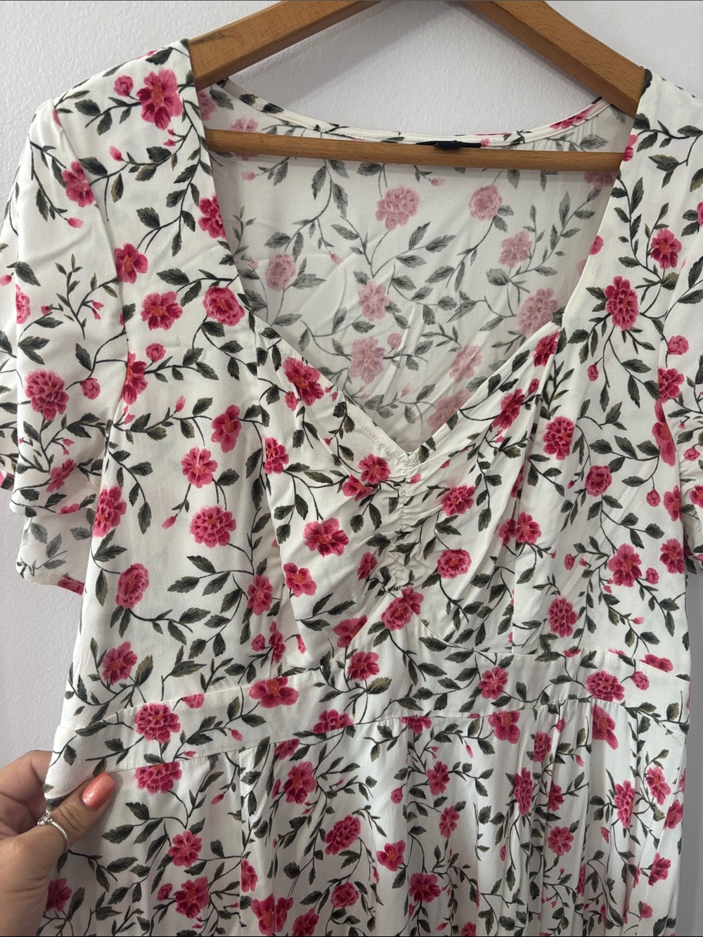 torrid Cream Midi Dress with Pink Floral Print - Picture 2 of 4
